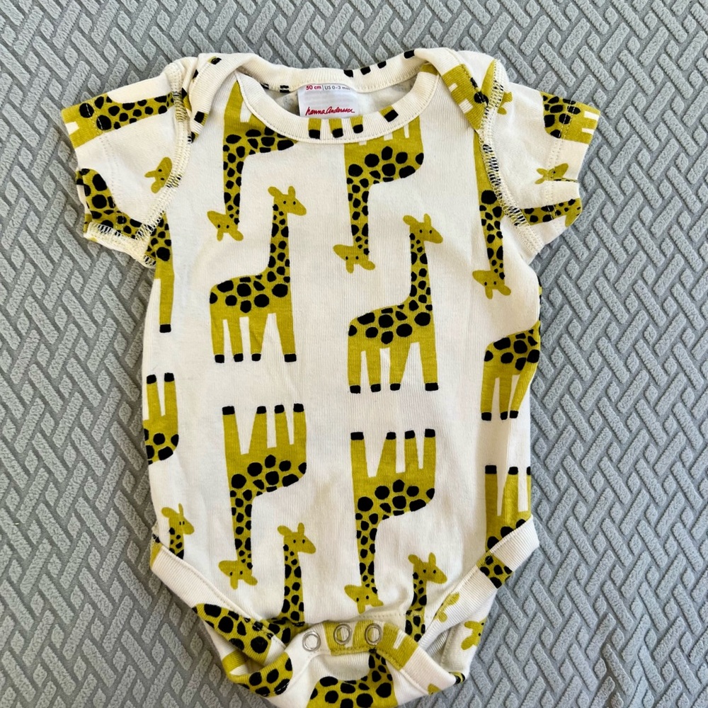 Hanna Andersson Yellow Giraffe Print Baby Onesie